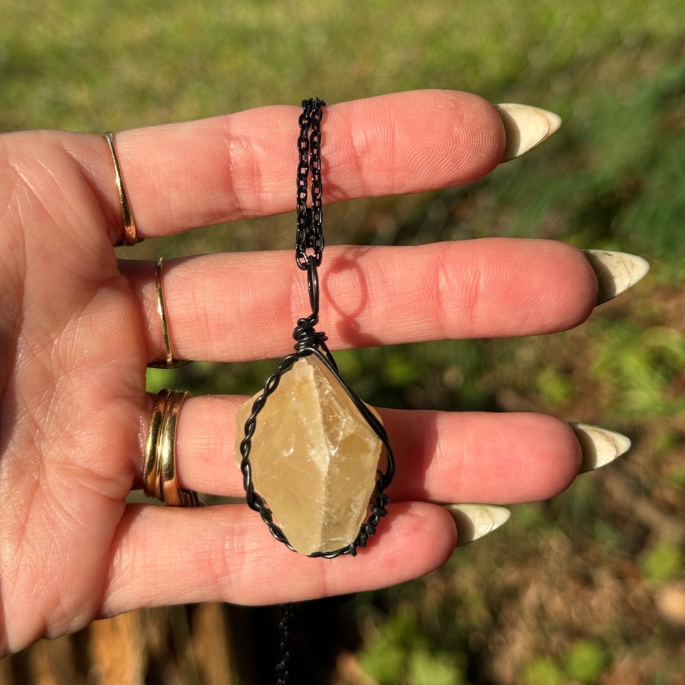 Statement Yellow Angle Calcite Crystal Necklace - image 1